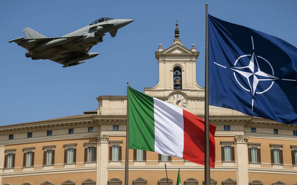 parlamento e bandiere nato e italia