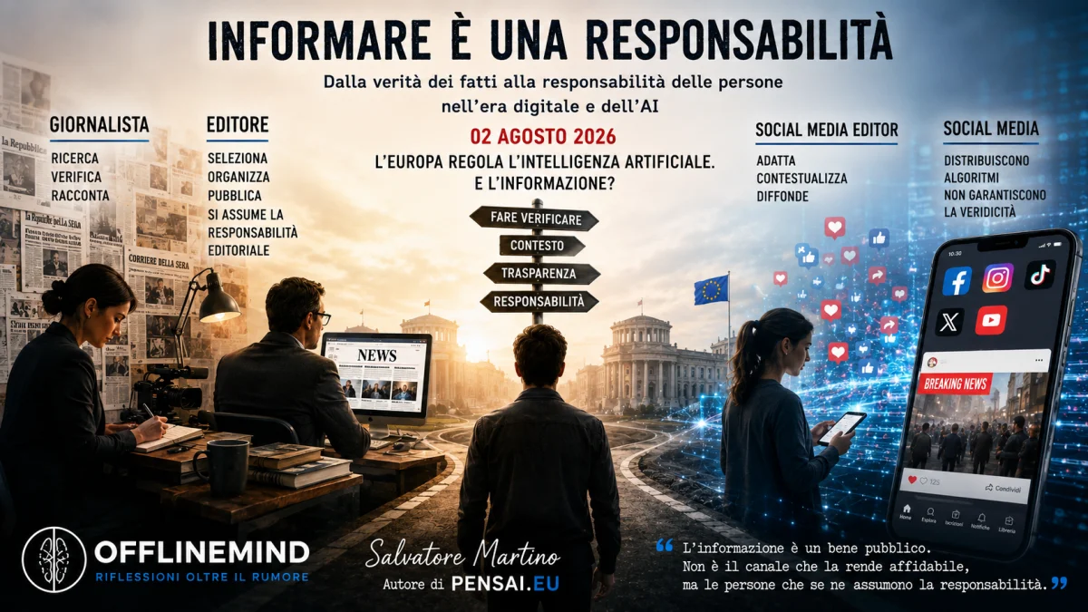 Schema che confronta giornalista, editore, social media editor e piattaforme social nel processo di diffusione dell'informazione.