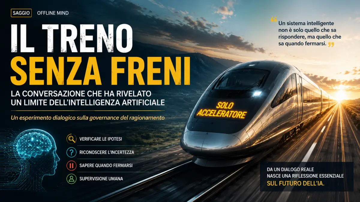 Treno ad alta velocità che simboleggia il ragionamento dell'intelligenza artificiale e la governance delle inferenze