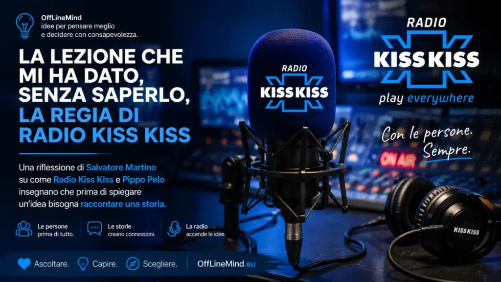 Salvatore Martino riflette su Radio Kiss Kiss e Pippo Pelo, mostrando come una storia catturi l'attenzione prima di spiegare un'idea.
