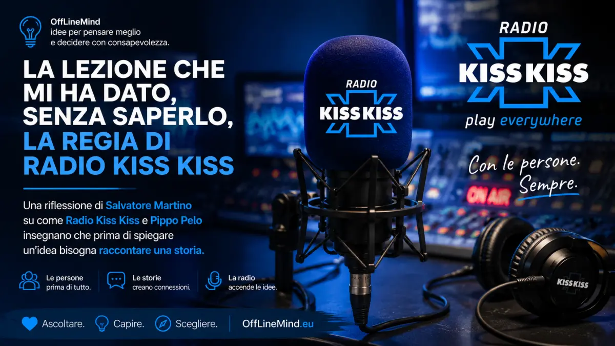 Salvatore Martino riflette su Radio Kiss Kiss e Pippo Pelo, mostrando come una storia catturi l'attenzione prima di spiegare un'idea.