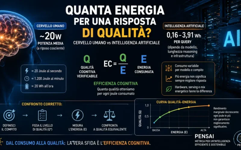 Confronto tra consumo energetico del cervello umano e dell’intelligenza artificiale e