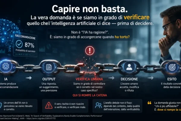 Catena IA–uomo con verifica umana come punto critico della decisione
