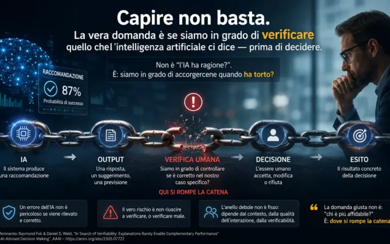 Catena IA–uomo con verifica umana come punto critico della decisione