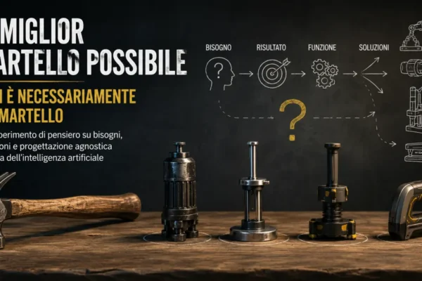 Progettare il miglior martello possibile sembra un problema semplice, ma porta a una domanda più profonda: stiamo davvero cercando un martello o il modo migliore per ottenere un determinato risultato? Attraverso PENSAI e ChatGPT come strumento esecutivo, il saggio esplora la progettazione agnostica, separando bisogno, funzione e soluzione.