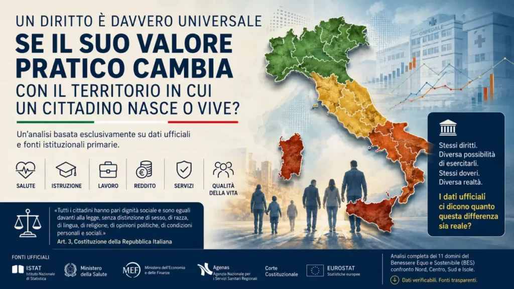 Differenze territoriali nei diritti universali in Italia secondo i dati ISTAT e Ministero della Salute.