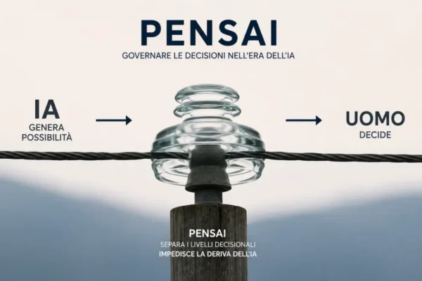 Isolatore elettrico in vetro come metafora della separazione decisionale tra IA e uomo in PENSAI