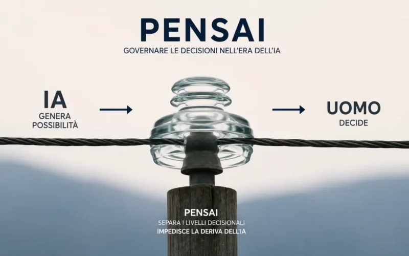 Isolatore elettrico in vetro come metafora della separazione decisionale tra IA e uomo in PENSAI