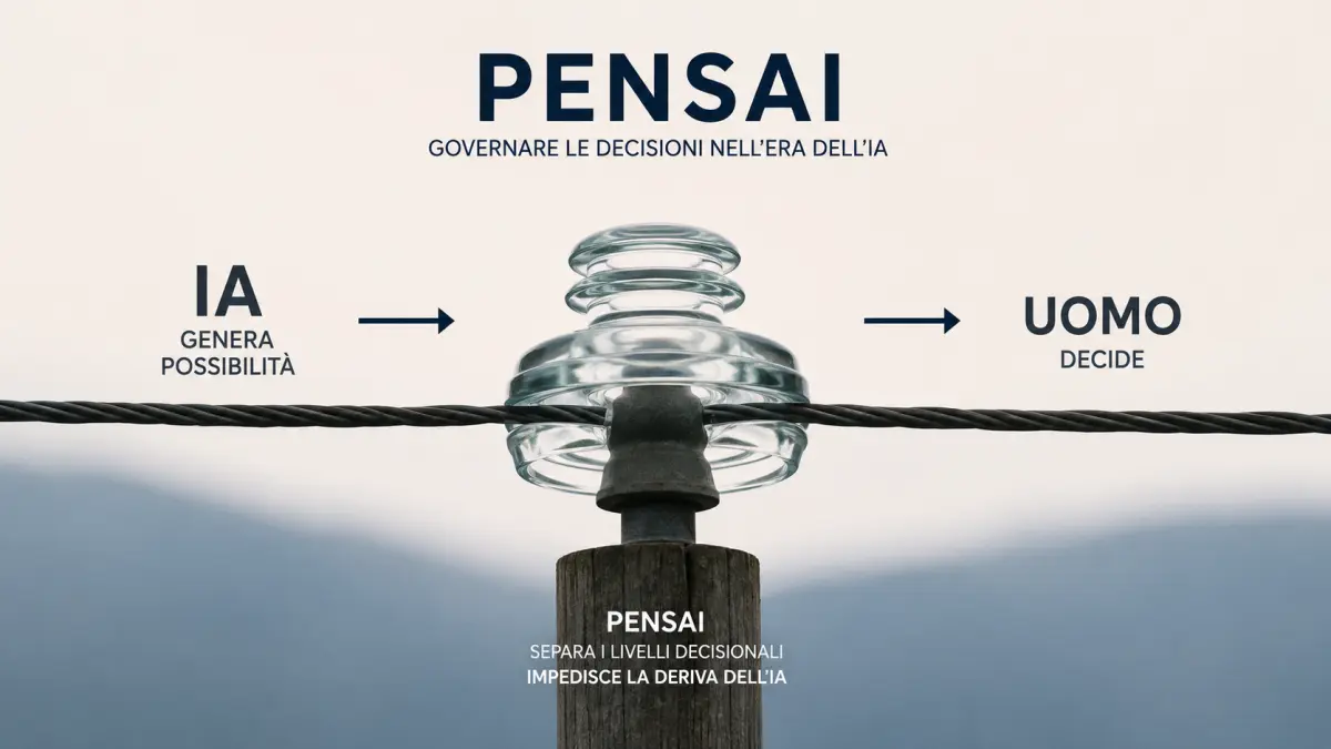 Isolatore elettrico in vetro come metafora della separazione decisionale tra IA e uomo in PENSAI