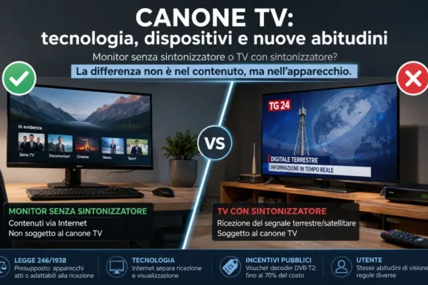 Confronto tra monitor senza sintonizzatore collegato a Internet e televisore con sintonizzatore per la ricezione del digitale terrestre