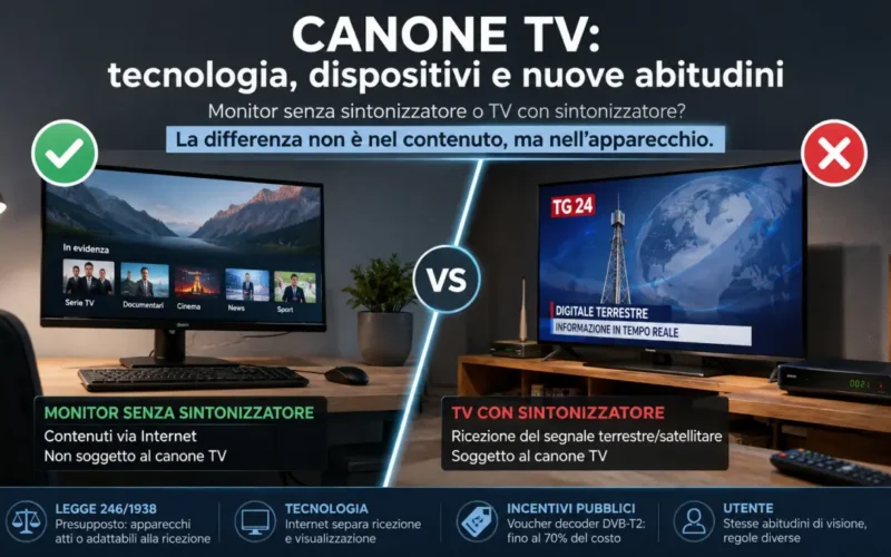 Confronto tra monitor senza sintonizzatore collegato a Internet e televisore con sintonizzatore per la ricezione del digitale terrestre