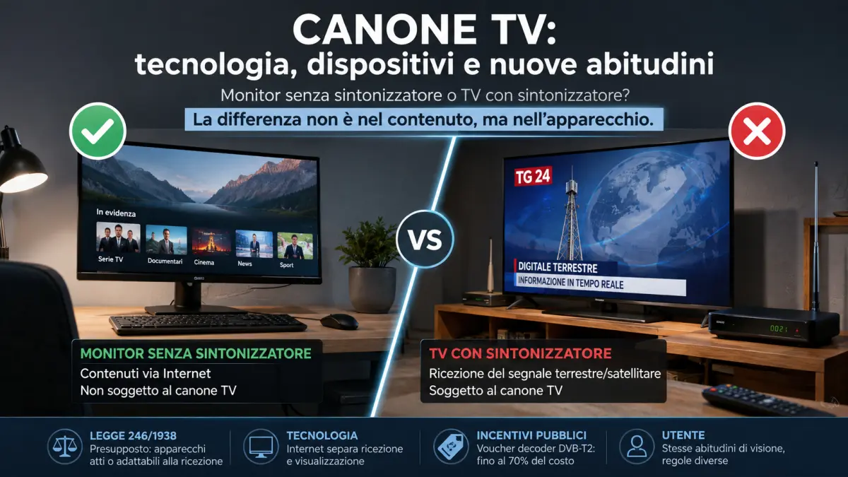 Confronto tra monitor senza sintonizzatore collegato a Internet e televisore con sintonizzatore per la ricezione del digitale terrestre