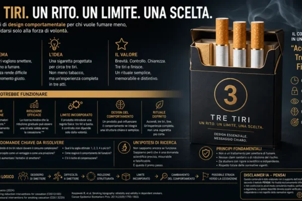 Infografica sulla sigaretta da tre tiri come ipotesi di design comportamentale per modificare il consumo di tabacco.