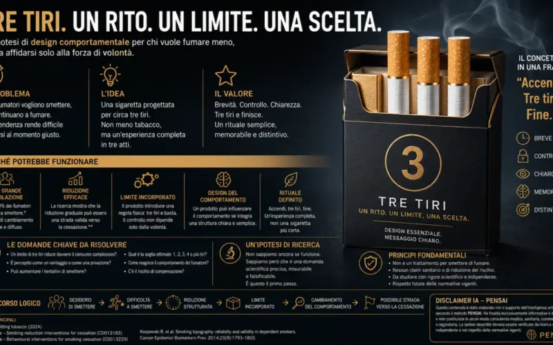 Infografica sulla sigaretta da tre tiri come ipotesi di design comportamentale per modificare il consumo di tabacco.