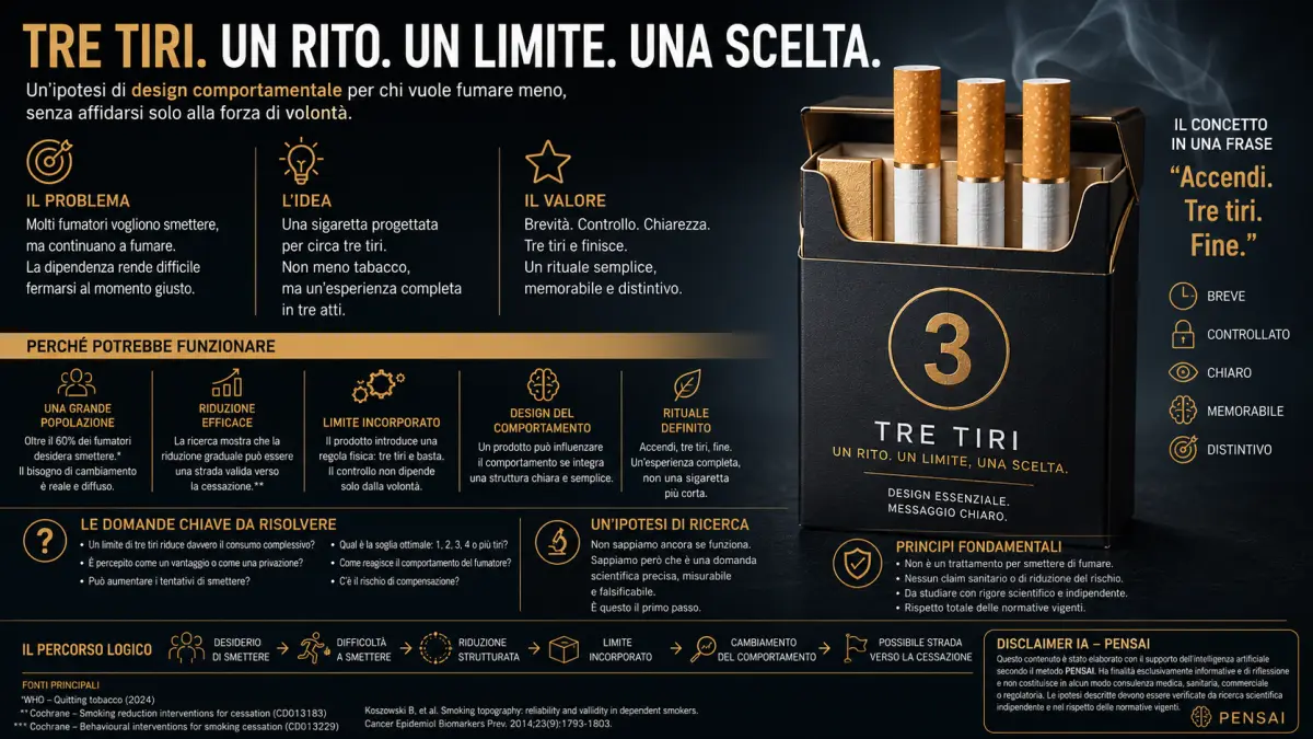 Infografica sulla sigaretta da tre tiri come ipotesi di design comportamentale per modificare il consumo di tabacco.