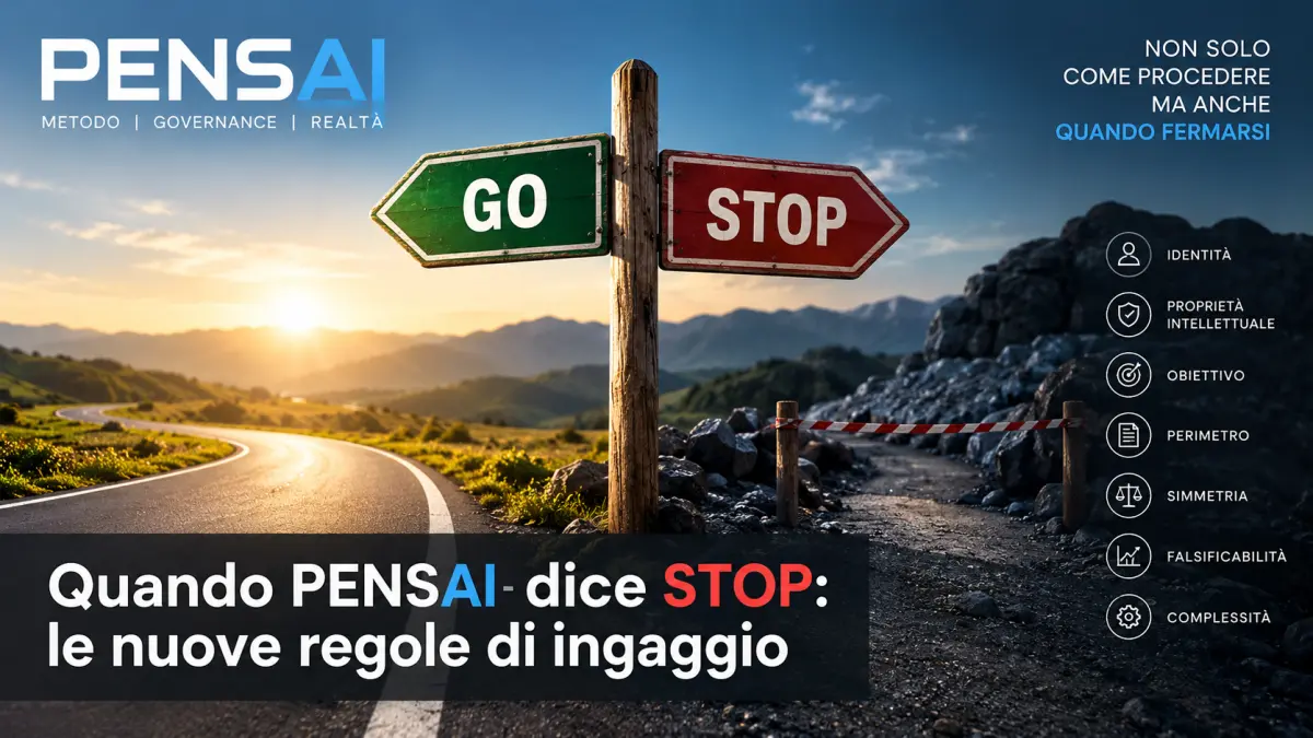 PENSAI: nuove regole di ingaggio tra GO e STOP, con criteri di identità, proprietà intellettuale, obiettivo, perimetro, simmetria e falsificabilità
