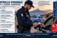 Controllo stradale con agente di polizia e automobilista durante la verifica dei documenti