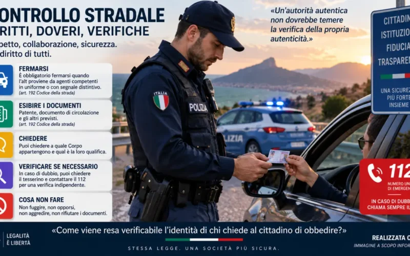 Controllo stradale con agente di polizia e automobilista durante la verifica dei documenti