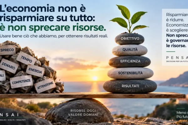 Bilancia simbolica tra spreco di risorse e uso efficiente orientato ai risultati