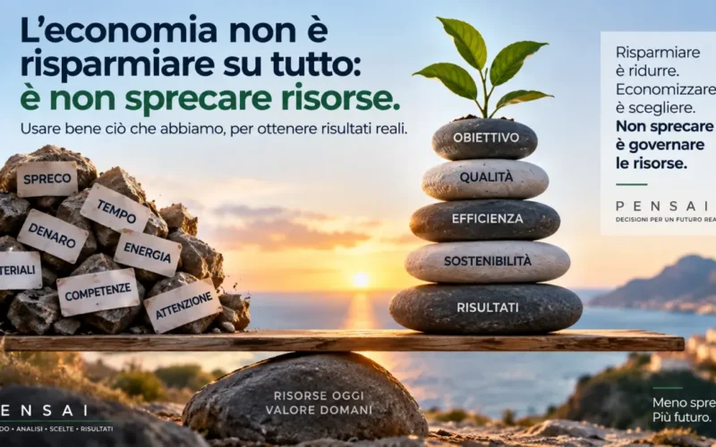 Bilancia simbolica tra spreco di risorse e uso efficiente orientato ai risultati