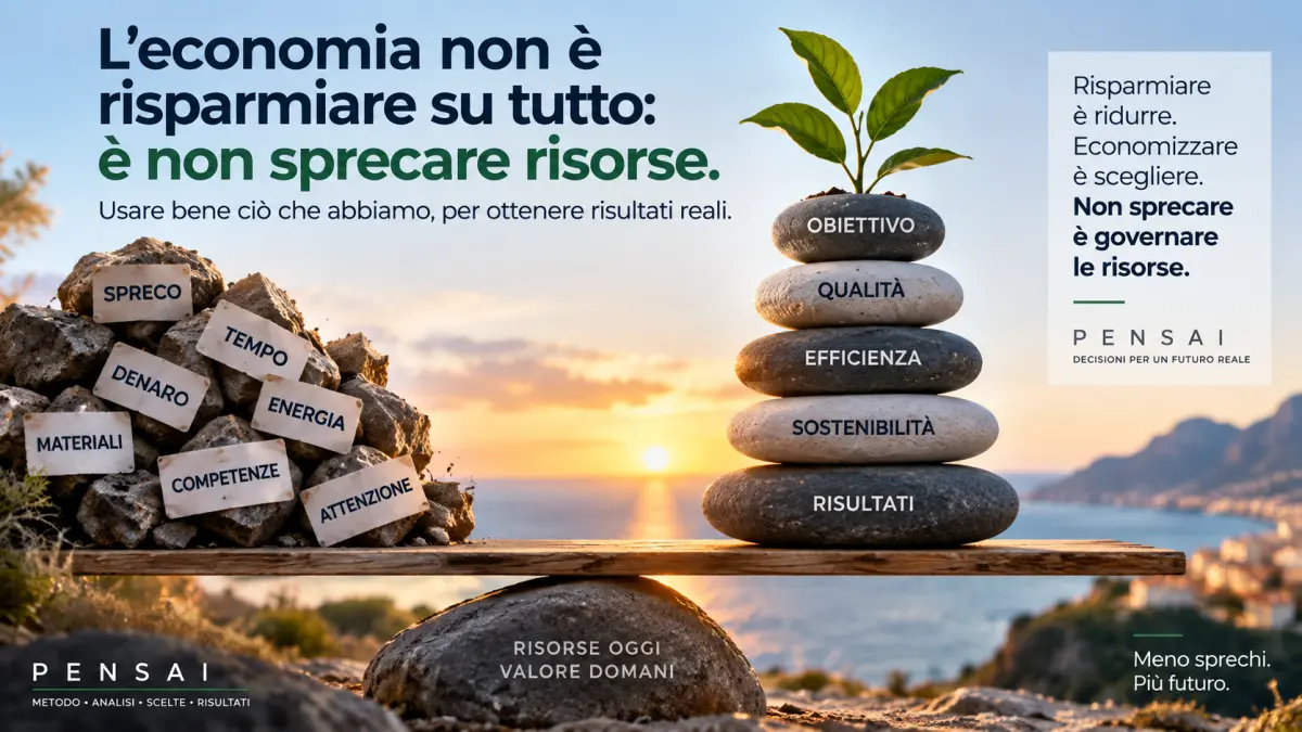 Bilancia simbolica tra spreco di risorse e uso efficiente orientato ai risultati