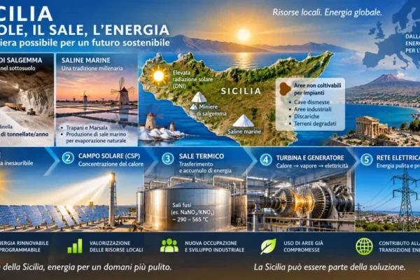 Sicilia, sale e impianto solare termodinamico con accumulo termico