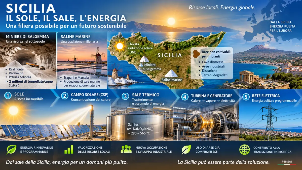 Sicilia, sale e impianto solare termodinamico con accumulo termico