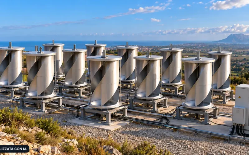 Installazione reale di una batteria eolica composta da turbine Savonius verticali modulari