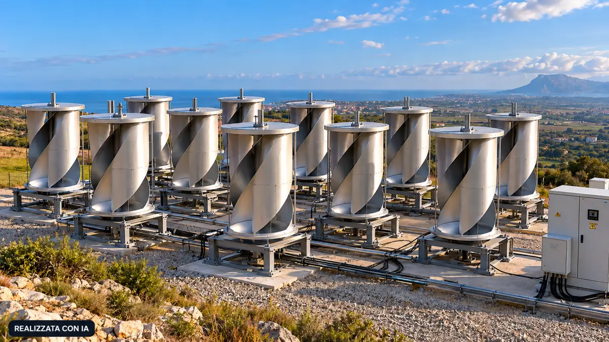 Installazione reale di una batteria eolica composta da turbine Savonius verticali modulari