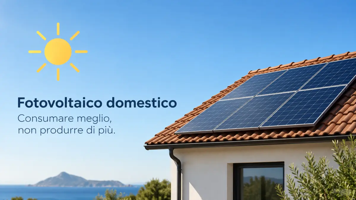 Casa con pannelli fotovoltaici sul tetto, simbolo del consumo diretto dell'energia solare domestica.