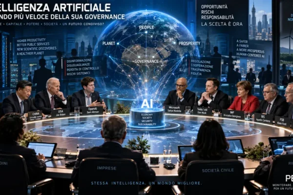 Leader politici, istituzioni economiche e aziende tecnologiche riuniti per discutere la governance dell'intelligenza artificiale