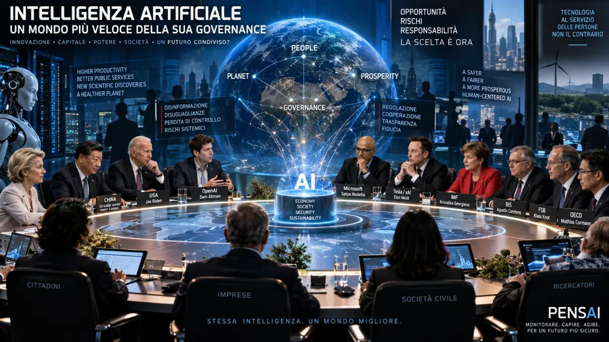 Leader politici, istituzioni economiche e aziende tecnologiche riuniti per discutere la governance dell'intelligenza artificiale