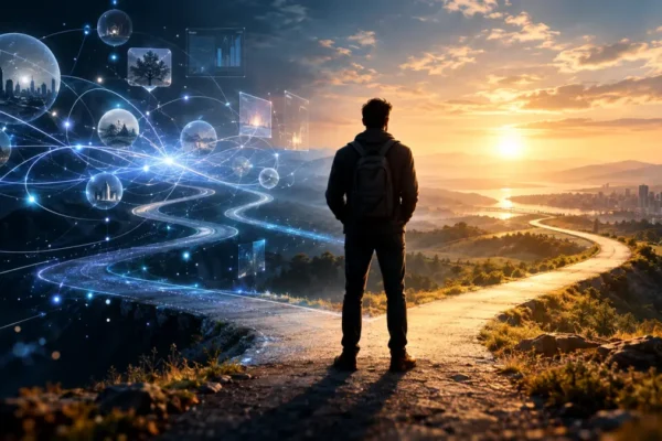 Attimo della decisione tra possibilità, intelligenza artificiale e realtà