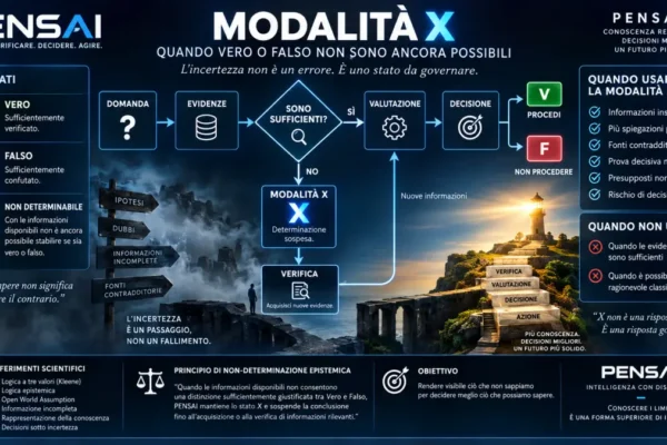 Schema PENSAI della Modalità X tra incertezza, verifica e decisione