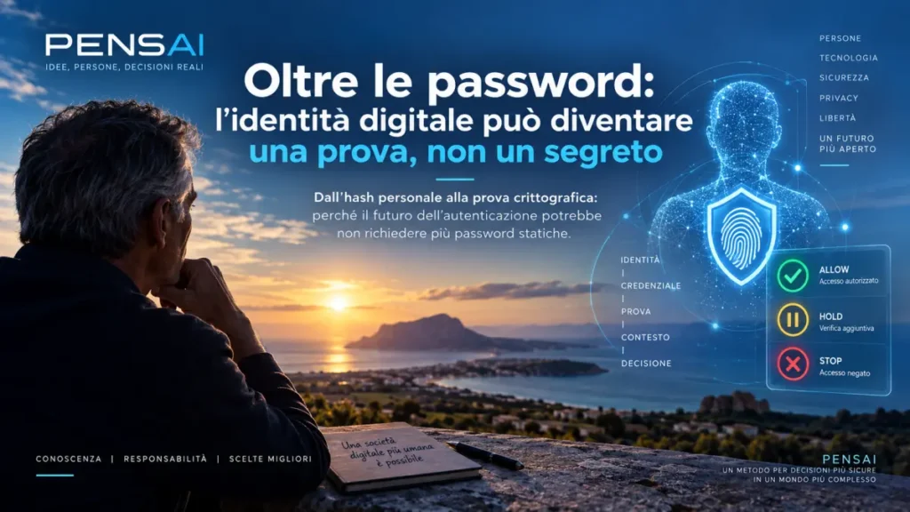 Identità digitale senza password basata su prova crittografica e governance PENSAI
