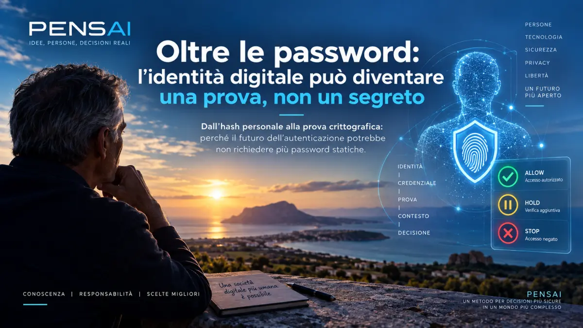 Identità digitale senza password basata su prova crittografica e governance PENSAI
