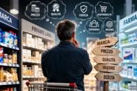 Consumatore valuta marca, prezzo, qualità e valore prima di scegliere tra prodotti di marca, private label e farmaci.