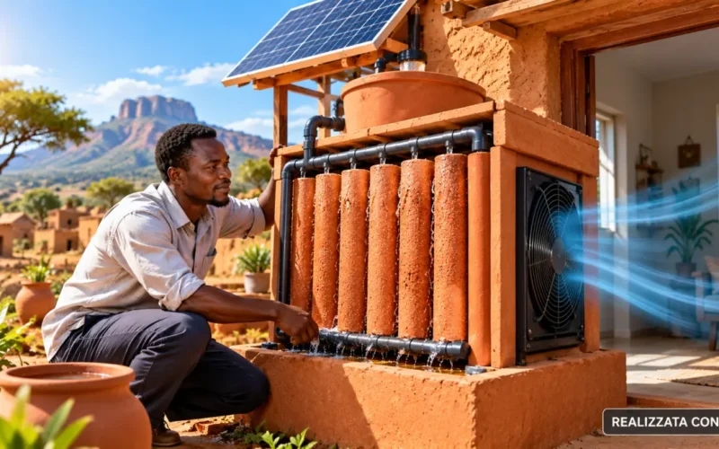 Sistema di raffrescamento evaporativo in terracotta alimentato dal Sole in Camerun