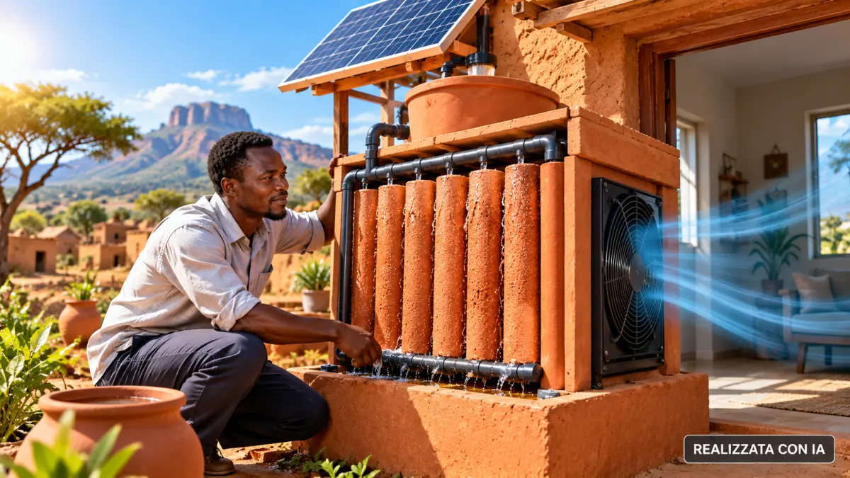 Sistema di raffrescamento evaporativo in terracotta alimentato dal Sole in Camerun