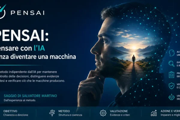 PENSAI: pensare con l’IA senza diventare una macchina — saggio di Salvatore Martino sul metodo per mantenere autonomia, controllo e capacità di verifica nell’uso dell’intelligenza artificiale.