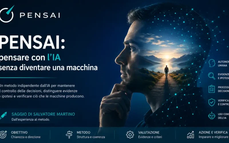 PENSAI: pensare con l’IA senza diventare una macchina — saggio di Salvatore Martino sul metodo per mantenere autonomia, controllo e capacità di verifica nell’uso dell’intelligenza artificiale.