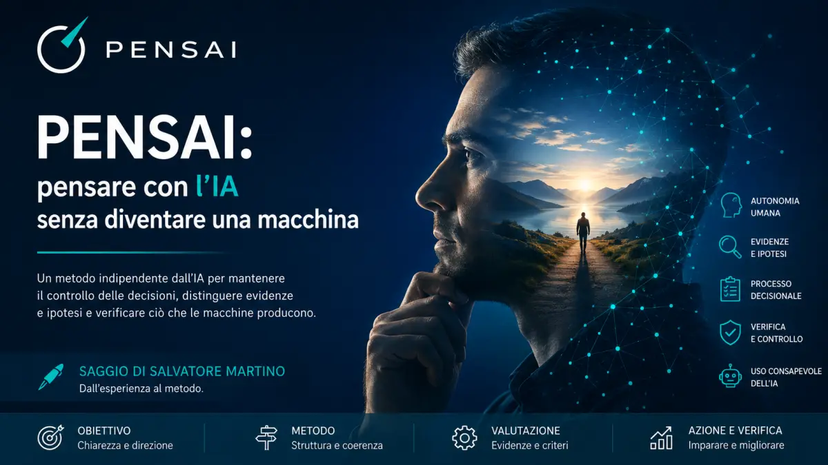 PENSAI: pensare con l’IA senza diventare una macchina — saggio di Salvatore Martino sul metodo per mantenere autonomia, controllo e capacità di verifica nell’uso dell’intelligenza artificiale.