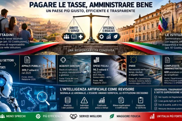 Pagare le tasse e amministrare bene: sprechi pubblici, efficienza e IA come revisore governato