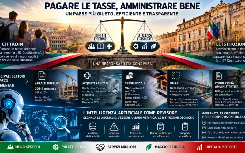 Pagare le tasse e amministrare bene: sprechi pubblici, efficienza e IA come revisore governato
