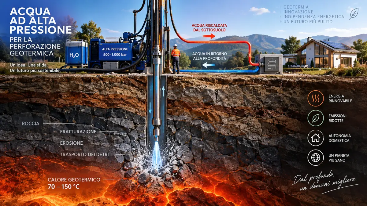 Perforazione geotermica con acqua ad alta pressione nel sottosuolo