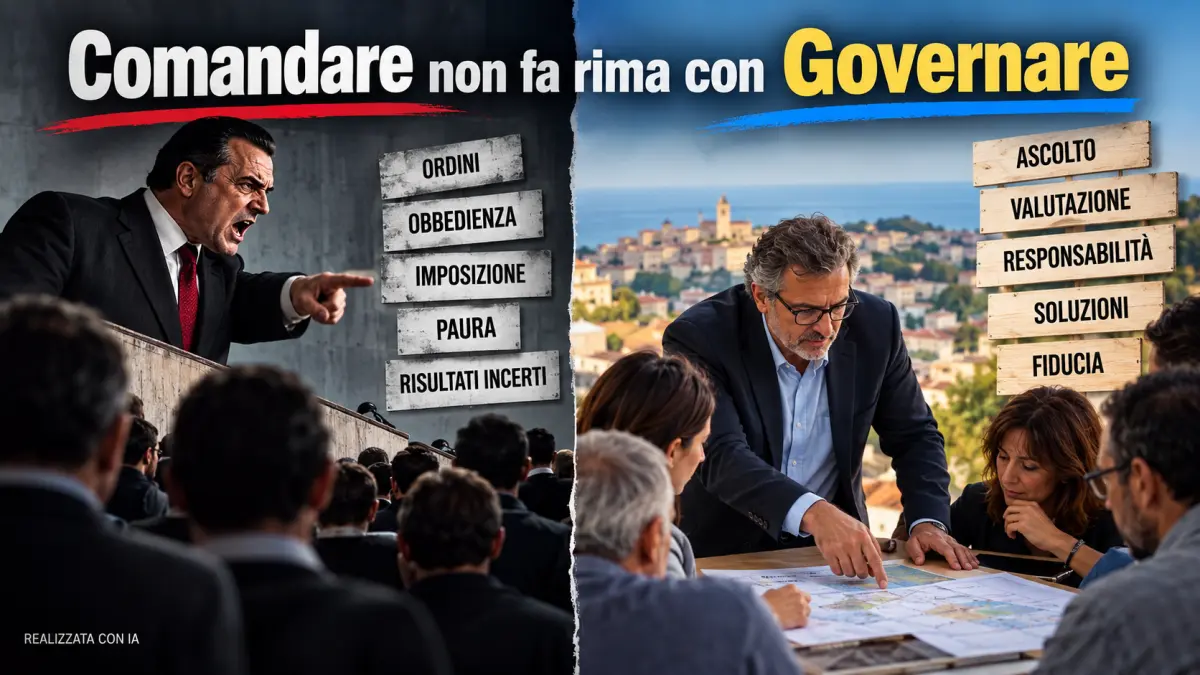 Differenza tra comandare e governare: imposizione degli ordini contrapposta ad ascolto, responsabilità e collaborazione.
