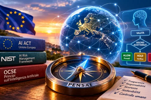 Governance dell’intelligenza artificiale con framework di valutazione del rischio e sistema decisionale PENSAI.