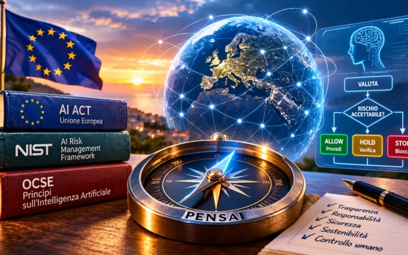 Governance dell’intelligenza artificiale con framework di valutazione del rischio e sistema decisionale PENSAI.