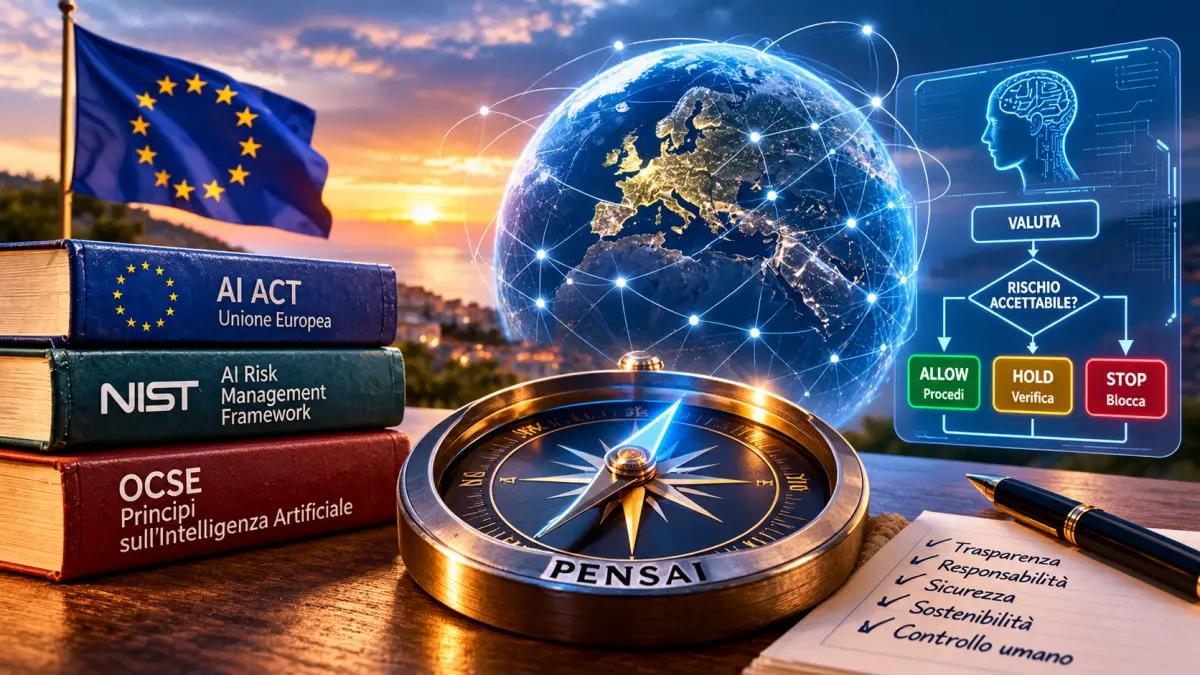 Governance dell’intelligenza artificiale con framework di valutazione del rischio e sistema decisionale PENSAI.