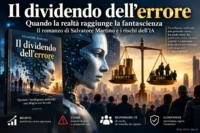 Copertina del libro Il dividendo dell’errore di Salvatore Martino, con intelligenza artificiale e bilancia tra profitti e costi sociali.